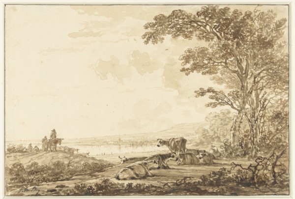 River landscape with resting cattle, 1766-1815. Creator: Jacob van Strij.