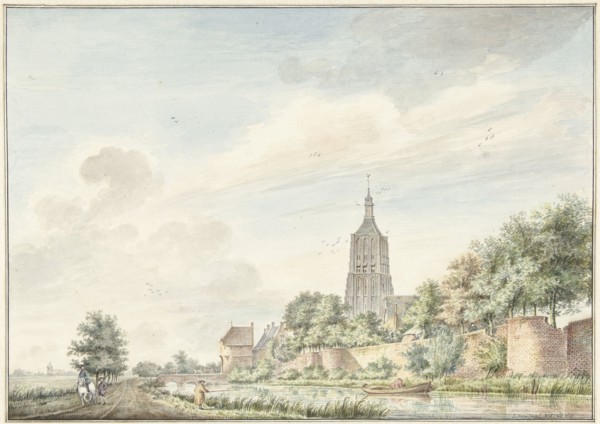 View of Asperen with the city walls and the church tower, 1745-1795. Creator: Jacobus Versteegen.
