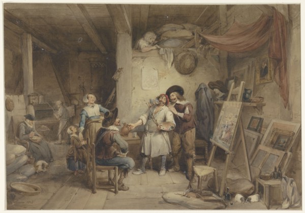 Adriaen Brouwer with his student J. van Craesbeek, 1838. Creator: Jean-Baptiste Madou.