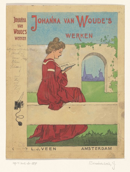 Book cover design for the series: Johanna van Woude's Werken...1905 or earlier. Creator: Johan Coenraad Braakensiek.