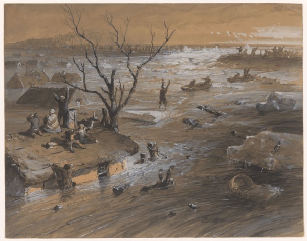Dyke breach in Brakel, January 4, 1861, (1861).  Creator: Jan Hendrik Weissenbruch.