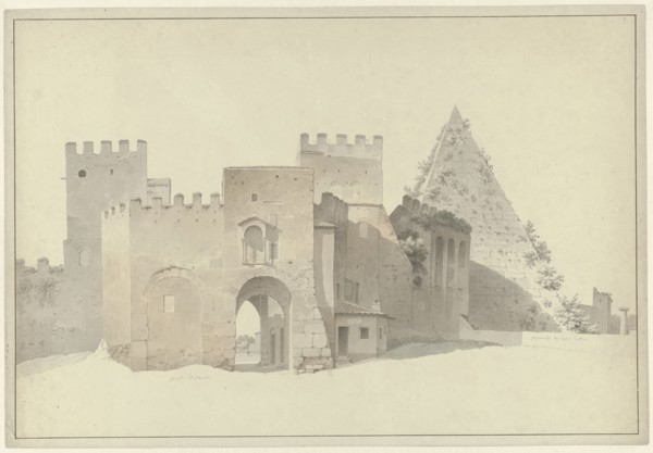 The Porta San Paolo and the Pyramid of Cestius in Rome, c.1809-c.1812. Creator: Josephus Augustus Knip.
