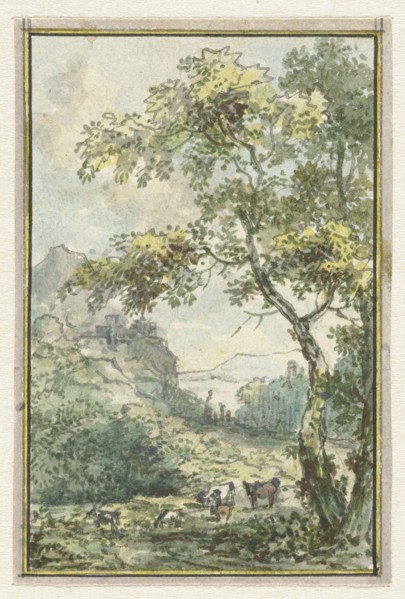 Landscape with cattle, 1752-1819. Creators: Juriaan Andriessen, Isaac de Moucheron.