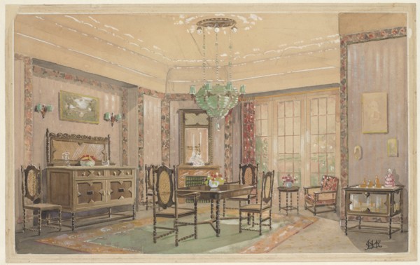 Dining room with matte seats, c.1925. Creator: Monogrammist HK.