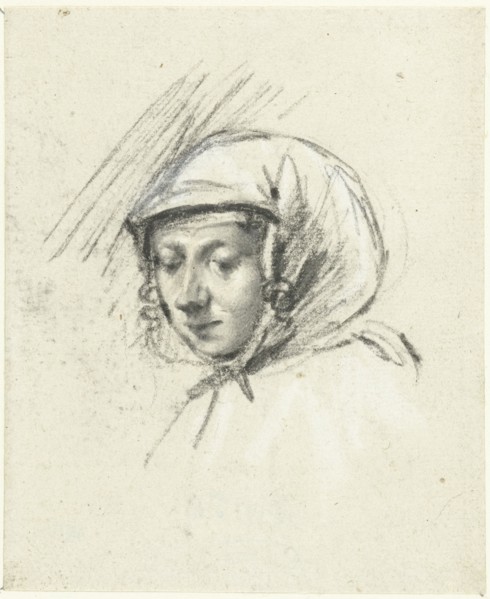 Head of a woman with a headscarf, to the left, c.1660. Creator: Moses ter Borch.