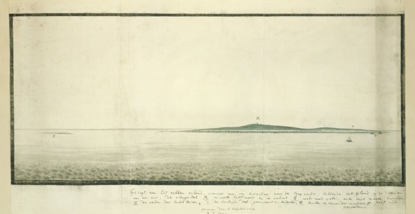 View of Robben Island from a distance of one hour south south-east from the shore, 1777. Creators: Robert Jacob Gordon, Johannes Schumacher.