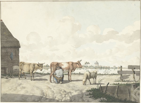Milking farmer, 1700-1800. Creator: W. Barthautz.