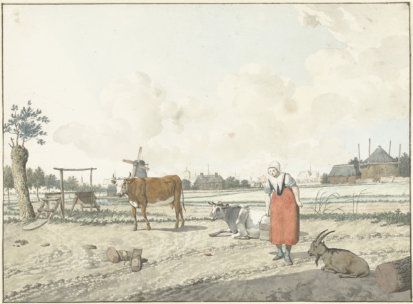 Landscape with farmer and cattle, 1700-1800. Creator: W. Barthautz.