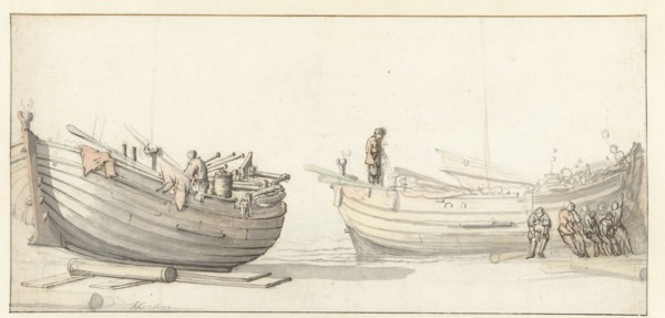 Study of two fishing boats with figures, 1652. Creator: Willem van de Velde the Younger.