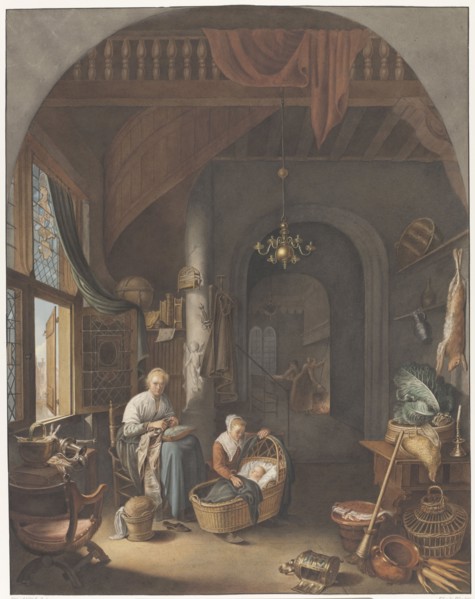 Interior with mother and children, 1799-1856. Creator: Abraham Lion Zeelander.