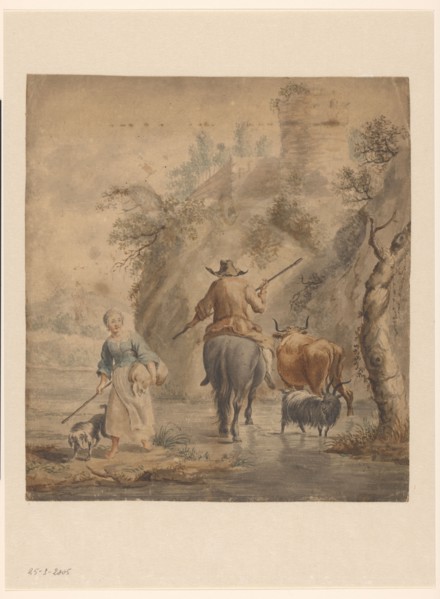 River landscape with a rider, wife and cattle, 1631-1733. Creator: Anon.