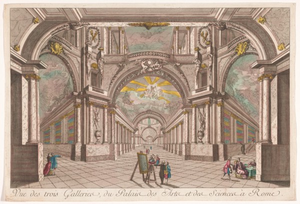 View of the three galleries of the Palace of Art and Science in Rome, 1700-1799. Creator: Anon.