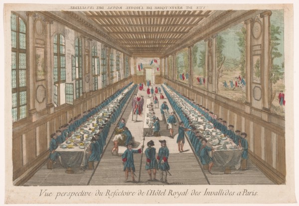 View of the dining room of the Hôtel des Invalides in Paris with a company of a meal, 1700-1799. Creator: Anon.