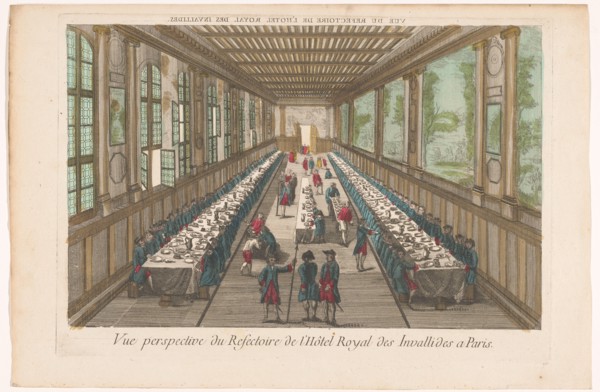 View of the dining room of the Hôtel des Invalides in Paris with a company of a meal, 1700-1799. Creator: Anon.