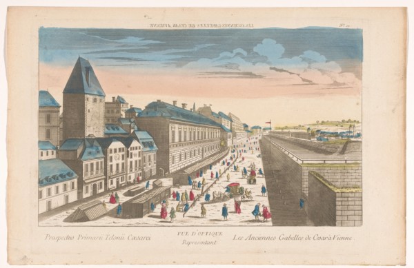 View of a street with wooden stalls in Vienna, 1700-1799. Creator: Anon.