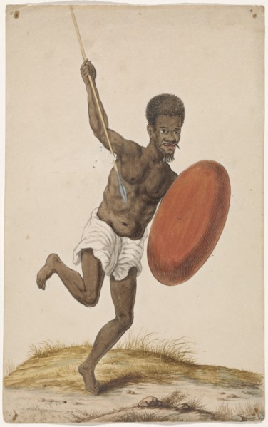 Malagasy warrior with assegai and sheild, c.1675-c.1725.  Creator: Anon.