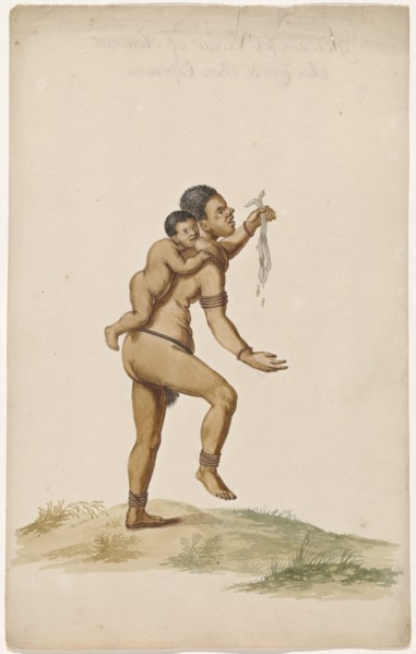 Khoikhoi woman with infant, c.1675-c.1725.  Creator: Anon.