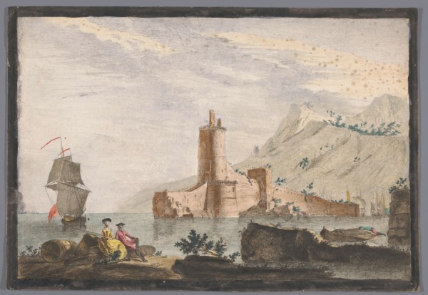 View of a harbor with a tower in Provence, 1700-1799. Creator: Marie-Jeanne Ozanne.
