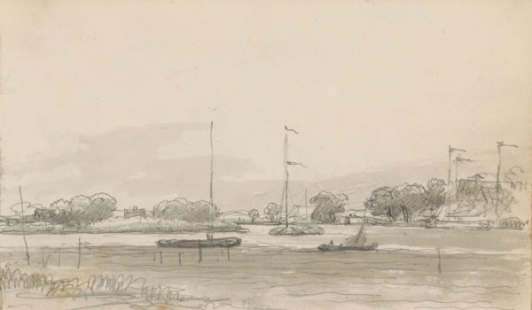 River landscape with sailing ships, c.1803-c.1818. Creator: Arnoldus Johannes Eymer.
