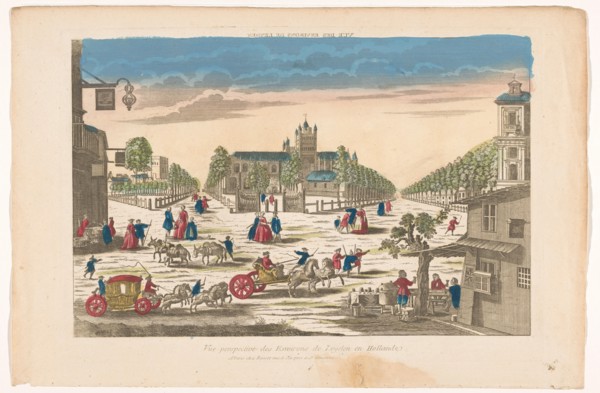 View of streets and a square with a church in the vicinity of the city of Leiden, 1700-1799. Creator: Anon.