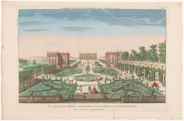 View of the garden and the Hotel des Ambassadors in Spain, 1700-1799. Creator: Anon.