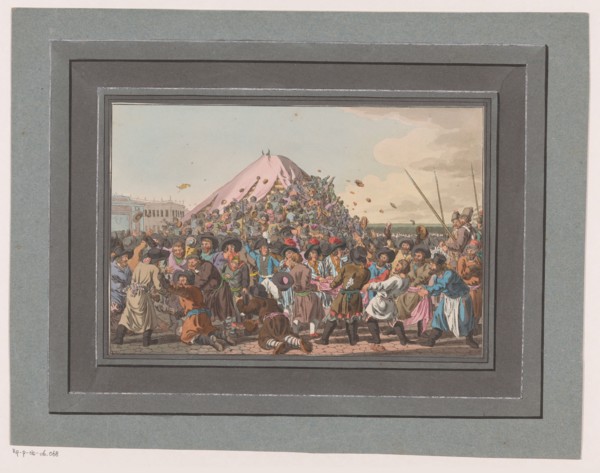 Crowd on a square fighting for food and clothing, 1805. Creator: Christian Gottfried Heinrich Geissler.