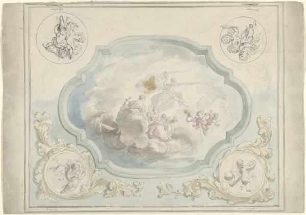 Design for a ceiling painting with Charitas and Pax, 1715-1798. Creator: Dionys van Nijmegen.