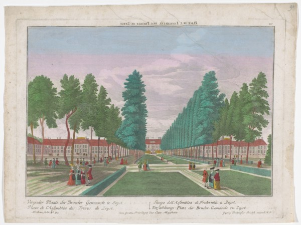 View of the Slot, congregational housing and the Moravian Church in Zeist, 1742-1801. Creator: Anon.