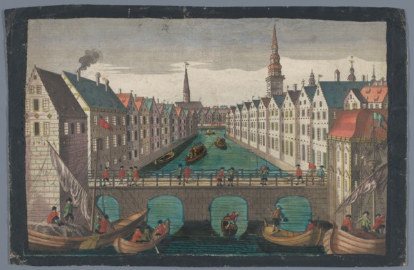View of the Nikolaifleet opposite St. Nicholas church in Hamburg, 1742-1801. Creator: Anon.