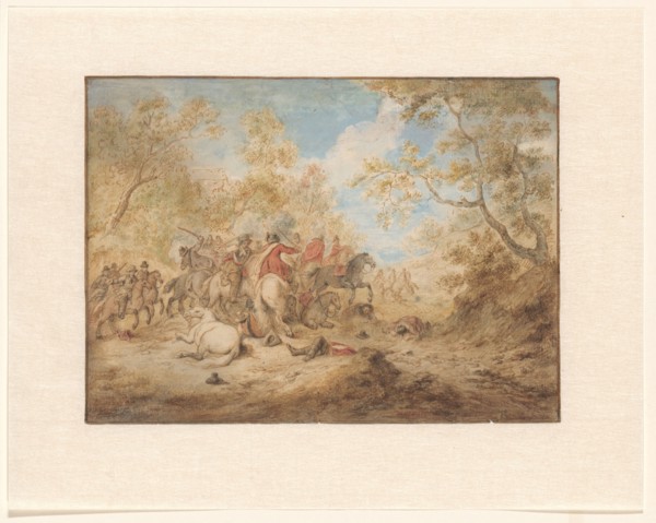 Landscape with fighting riders, 1743. Creator: Gerard Joseph Xavery.