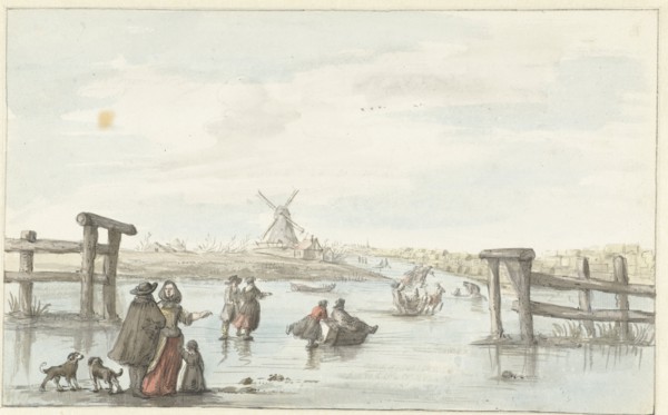 Winter view at Zwarte Water (Black Water) near Zwolle (?), 1661-1693. Creator: Gerrit Grasdorp.