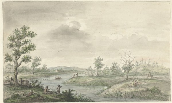Landscape with winding river and anglers, 1661-1693. Creator: Gerrit Grasdorp.