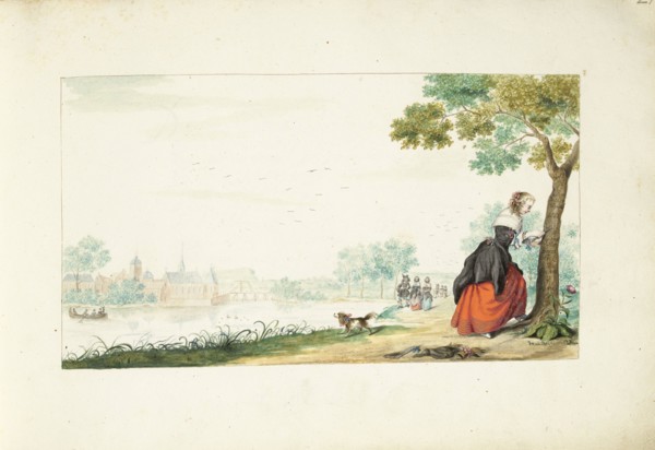 Woman carving words on a tree, 1661.  Creator: Gesina ter Borch.