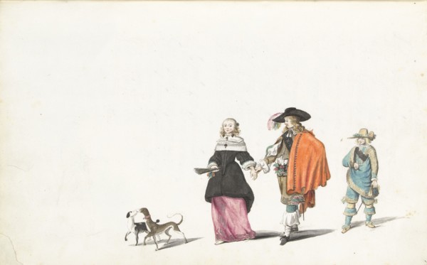 Couple walking hand in hand, followed by a young man, c.1654-c.1658. Creator: Gesina ter Borch.