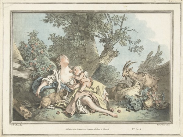 Sleeping Shepherdess and Cupid, 1760-1802. Creator: Gilles-Antoine Demarteau.