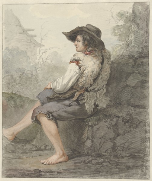 Seated boy with hat and sheepskin, 1766-1815.  Creator: Jacob van Strij.