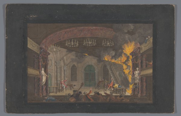 View of the fire on the stage of the Schouwburg in Amsterdam on 11 May 1772, (1772-1799).  Creator: Anon.