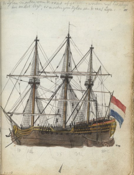 East Indiaman at anchor, 1785.  Creator: Jan Brandes.