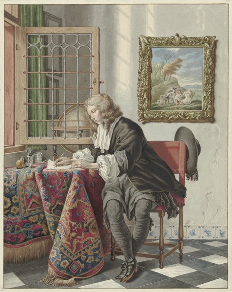Young man writing at a window, 1734-1785. Creator: Jan Stolker.