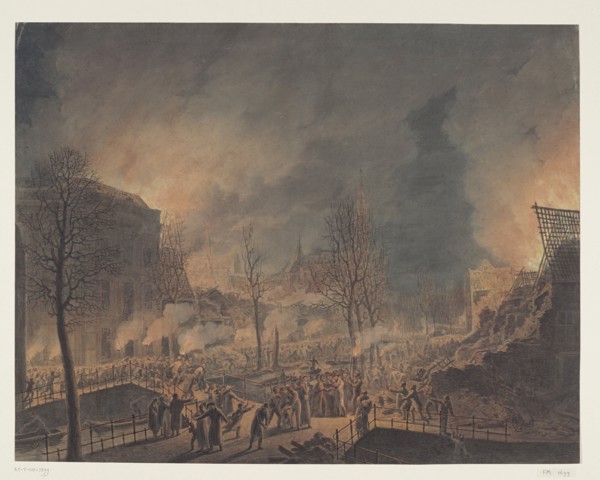 King Louis Napoleon visits the ruins...after the explosion of the powder ship..., (1807-1809).  Creator: Jan Willem Pieneman.