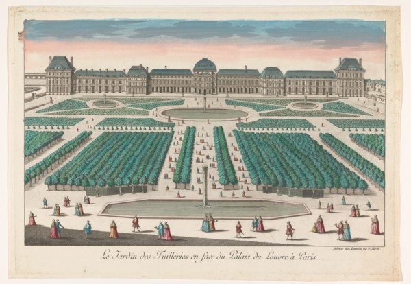 View of Jardin des Tuileries in Paris with view towards the Palais du Louvre, 1745-1775. Creator: Anon.