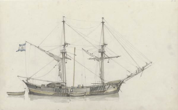 Schooner with four crew members, 1797-1838. Creator: Johannes Christiaan Schotel.