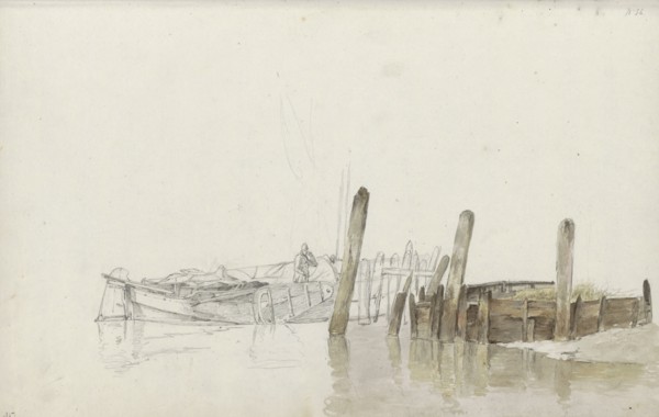Man on a moored fishing boat at a quay, 1797-1838. Creator: Johannes Christiaan Schotel.