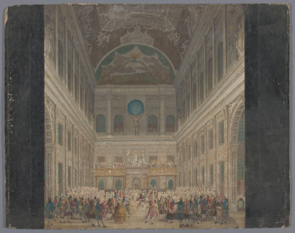 View of a festive ball in the interior of the town hall in Amsterdam, on June 6, 1768, (1768-1787). Creator: Anon.