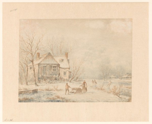 Figures on a country road in a winter landscape, c.1800-c.1900. Creator: Johannes van Reijn.