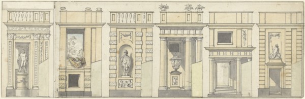 Six designs for a decorative wall, c.1752-c.1819. Creator: Juriaan Andriessen.