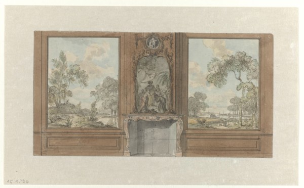 Design for room wall with chimney piece wih motif of the baptism of the Eunuch, c.1752-c.1819. Creator: Juriaan Andriessen.