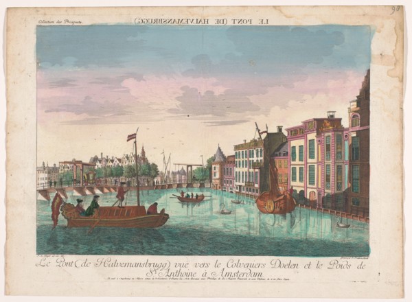 View of the Halvemaansbrug over the Amstel in Amsterdam, 1755-1779. Creator: Johann Friedrich Leizelt.