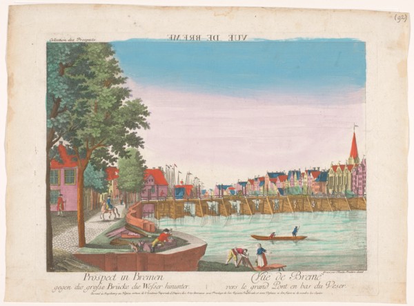 View of the Great Bridge over the River Weser in Bremen, 1755-1779. Creator: Johann Friedrich Leizelt.