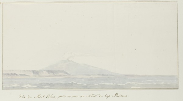 View of Etna over the sea north of Capo Passero, 1778. Creator: Louis Ducros.